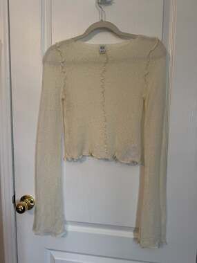 BDG Urban Outfitters Off White Open Knit Bell Sleeve Top with Exposed Seams